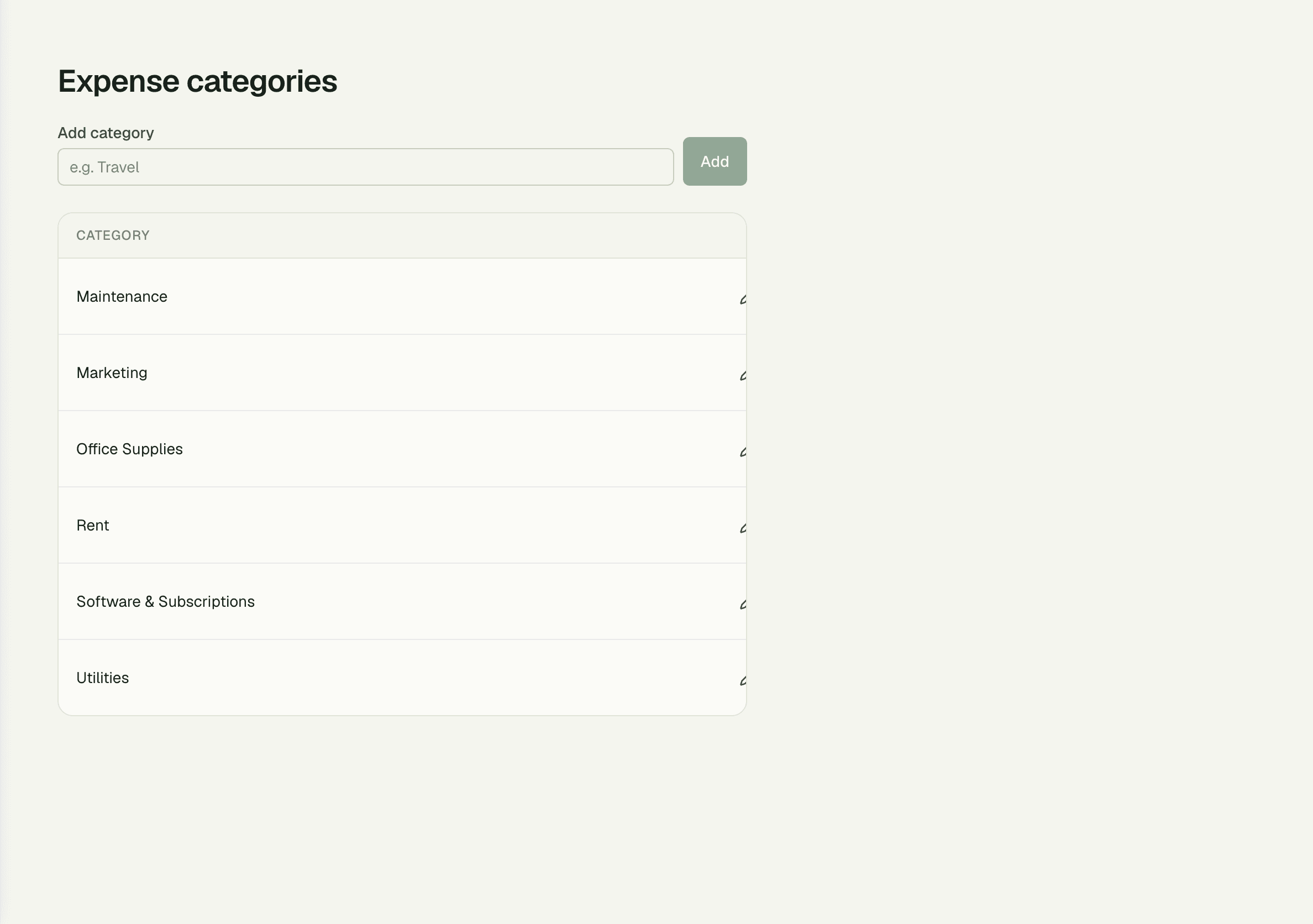 Expense categories from Maintenance to Utilities