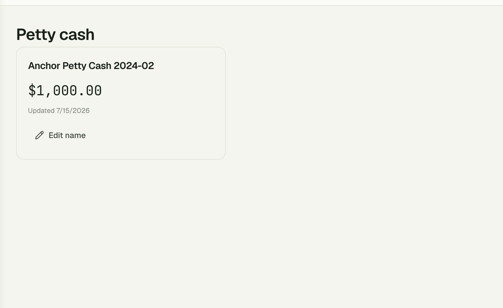 Petty cash fund with running balance
