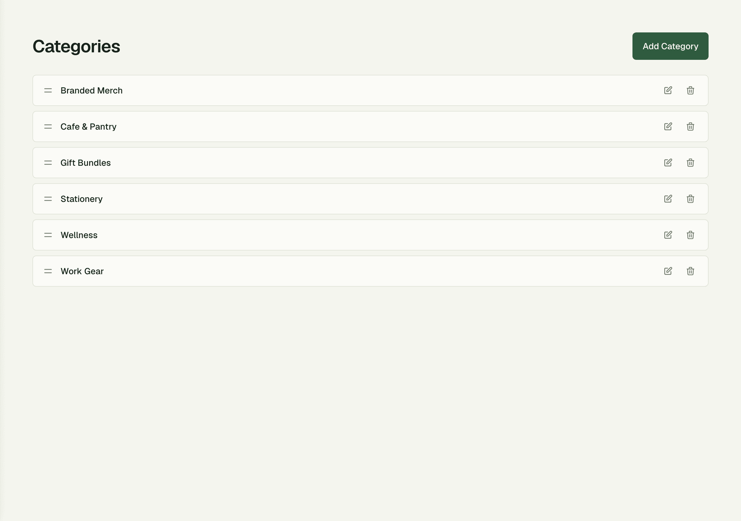 Nested category tree organizing the product catalog