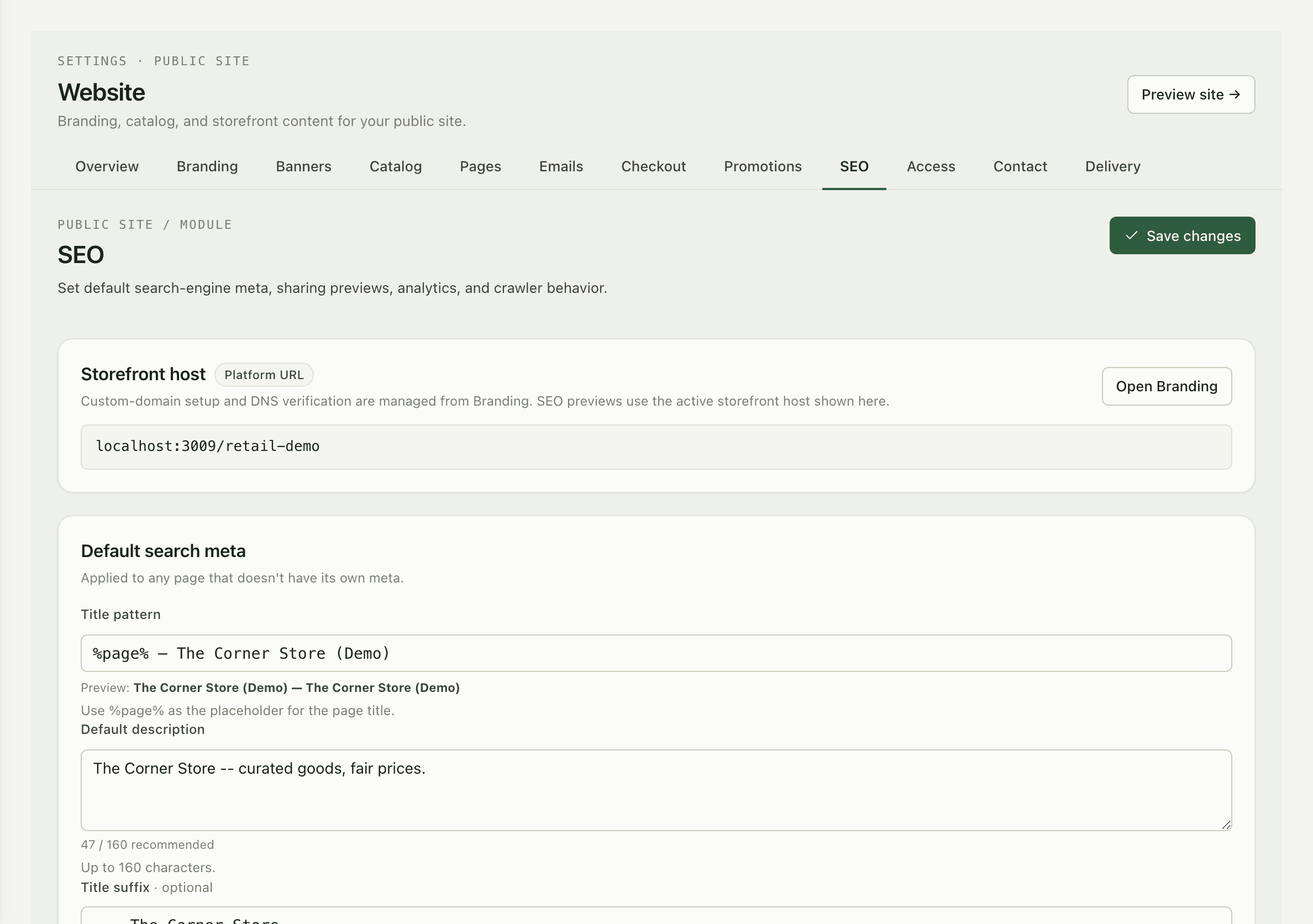 SEO and Open Graph settings