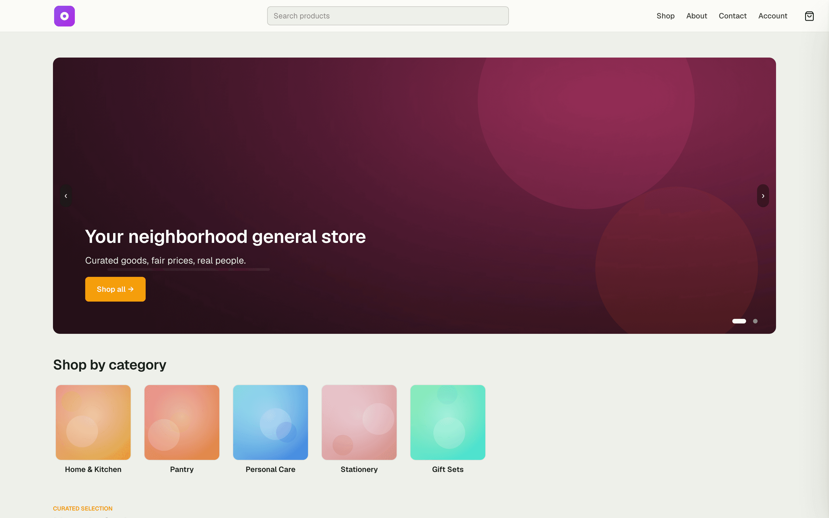 Branded public storefront homepage